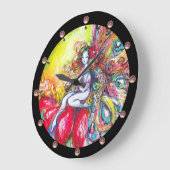 TITANIA SITZT AUF EINER ROTEN BLUME Fantasy Große Wanduhr (Winkel)