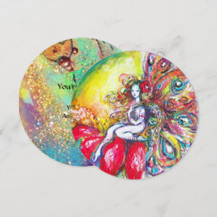 TITANIA UND ROTE BLUME ,Grüne Türkisblaue Funken Einladung