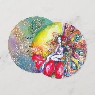 TITANIA UND ROTE BLUME, Grüne Türkisblaue Funken Einladung