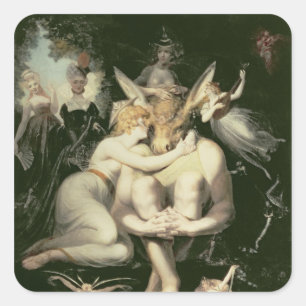 Titania wacht auf, umgeben durch Begleiter Quadratischer Aufkleber