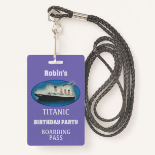 Titanic Birthday Lila White Star Line Ship Abzeich Ausweis