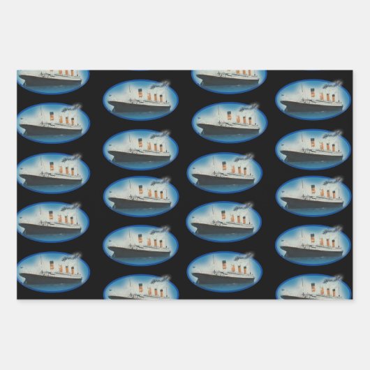 Titanic Birthday Schwarz-weiß Star Line Ship Geschenkpapier Set (Vorderseite 3)