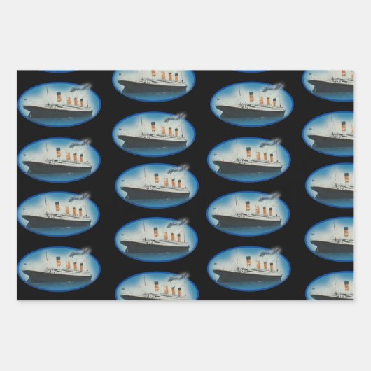 Titanic Birthday Schwarz-weiß Star Line Ship Geschenkpapier Set (Vorderseite 2)