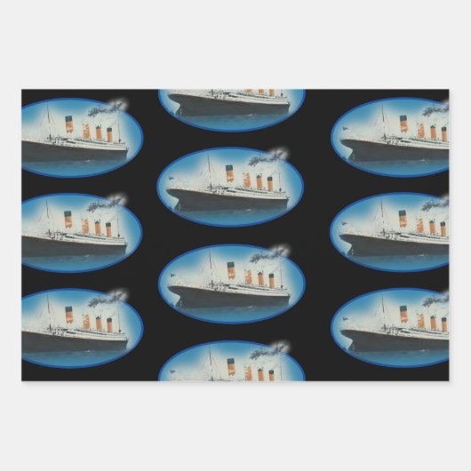 Titanic Birthday Schwarz-weiß Star Line Ship Geschenkpapier Set (Vorderseite)