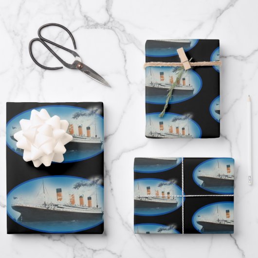 Titanic Birthday Schwarz-weiß Star Line Ship Geschenkpapier Set (Vorderseite)