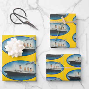 Titanic Birthday Yellow White Star Line Schiff Geschenkpapier Set