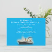 Titanic Blue Birthday White Star Line Schiff Einladung (Stehend Vorderseite)