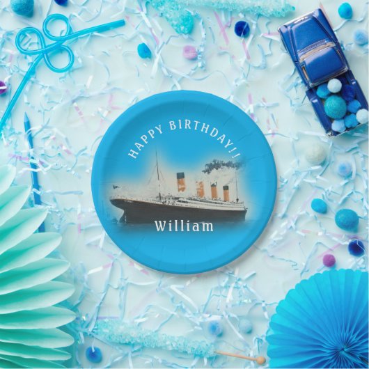 Titanic Blue Birthday White Star Line Schiff Pappteller (Party)