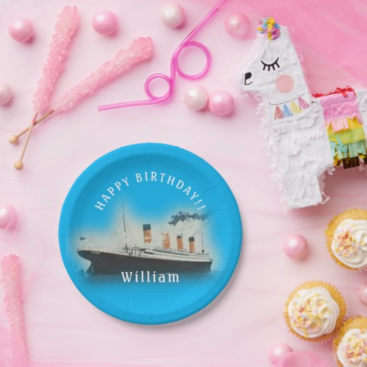 Titanic Blue Birthday White Star Line Schiff Pappteller (Party)