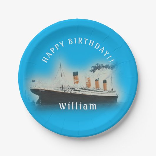 Titanic Blue Birthday White Star Line Schiff Pappteller (Vorderseite)