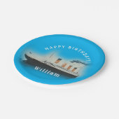 Titanic Blue Birthday White Star Line Schiff Pappteller (Schrägansicht)