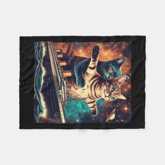 Titanic Cats Funny T-Shirt Fleecedecke (Vorderseite (Horizontal))