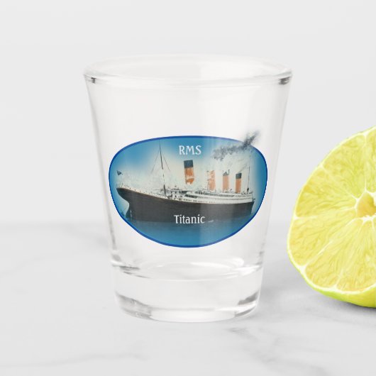 Titanic Maritime Blue White Star Line Schiff Schnapsglas (Vorderseite)