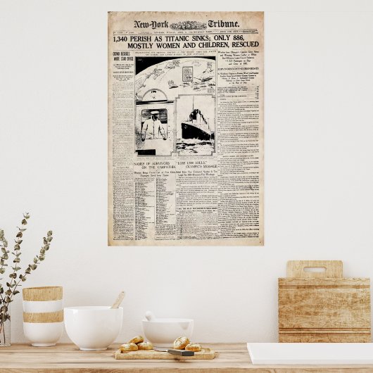 Titanic New York Tribune Newspaper Reprint Poster (Küche)
