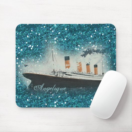 Titanic Ocean Liner Blue Glitzer Glam Ombre Name Mousepad (Mit Mouse)