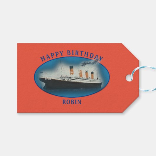 Titanic Orange Birthday Ship Geschenkanhänger (Vorderseite (Horizontal))