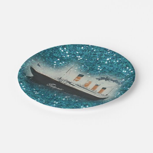 Titanic Sapphire Glitzer White Star Line Schiff Pappteller (Schrägansicht)