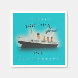 Titanic Ship Happy Birthday Name Aqua Aquamarin Serviette