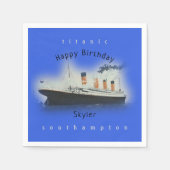 Titanic Ship Happy Birthday Name Marinne Blue Serviette (Vorderseite)