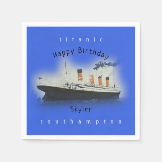 Titanic Ship Happy Birthday Name Marinne Blue Serviette (Vorderseite)