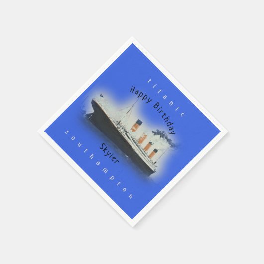 Titanic Ship Happy Birthday Name Marinne Blue Serviette (Ecke)