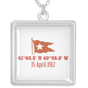 Titanic Sinking GPS Koordinaten & White Star Flag Versilberte Kette
