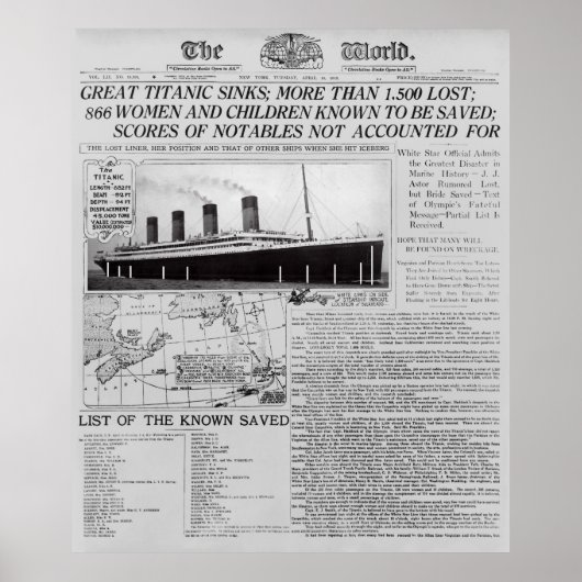 TITANIC SINKS - Startseite News Worldwide 1912 Poster (Vorne)
