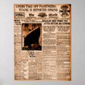 Titanic wird in Vintager Zeitung als Sinking gemel Poster (Vorne)