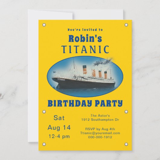 Titanic Yellow Birthday Einladung (Vorderseite)