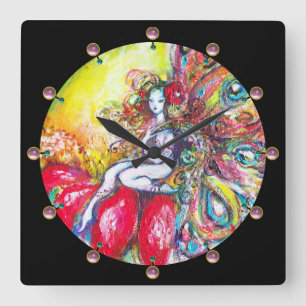 TITANIEN AUF EINER ROTEN BLUME QUADRATISCHE WANDUHR