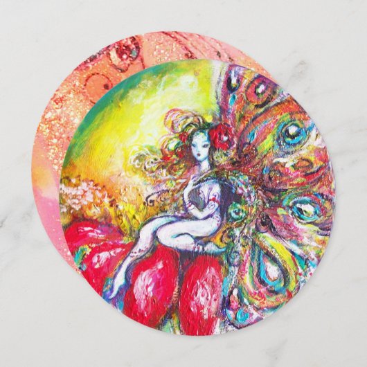 TITANIEN UND ROTE BLUME, grün-gelb-rosa Glitzern Einladung (Vorne/Hinten)