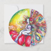 TITANIEN UND ROTE BLUME, grün-gelb-rosa Glitzern Einladung (Vorderseite)