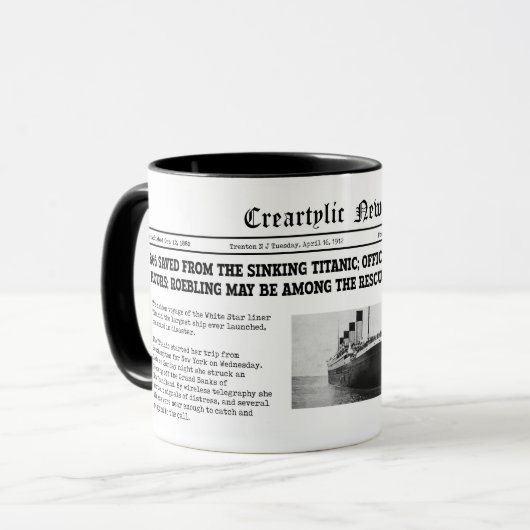 Titanische Nachrichten-Tasse Tasse (Vorderseite Links)