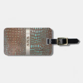 Titanmetall-Monogramm aus aquamarinem braunem Lede Gepäckanhänger (Vorderseite horizontal)