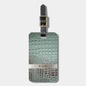 Titanmetall-Monogramm aus aquamarinem braunem Lede Gepäckanhänger (Vorderseite vertikal)