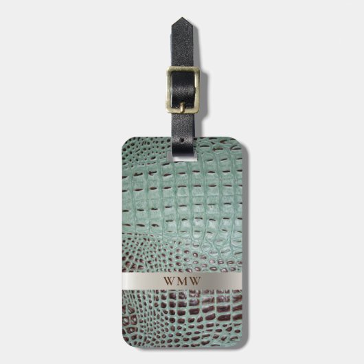 Titanmetall-Monogramm aus aquamarinem braunem Lede Gepäckanhänger (Vorderseite vertikal)