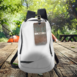 Titanmetall-Monogramm aus aquamarinem braunem Lede Gepäckanhänger