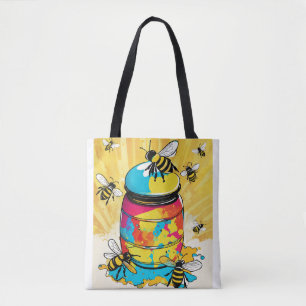 Titel: "Explosion von bunten Bienen aus Cookie Jar Tasche