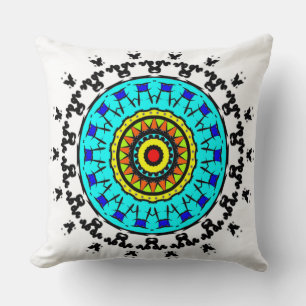 Titel: Florales Mandala-Kissen Cyan Gold Kissen