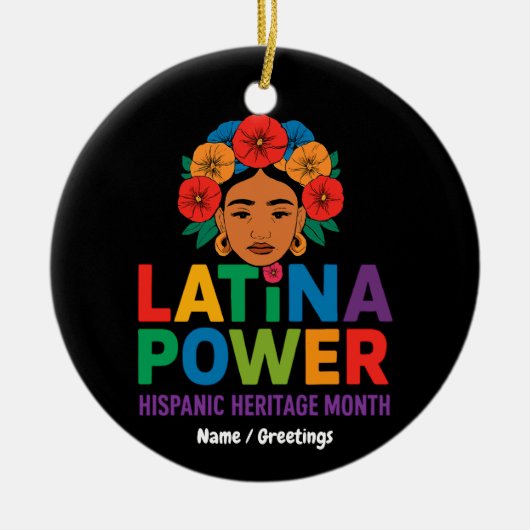 Titel: Frauen Latina Power Blume Hispanic Monat Keramik Ornament (Vorne)