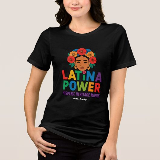Titel: Frauen Latina Power Blume Hispanic Monat Tri-Blend Shirt (Vorderseite)