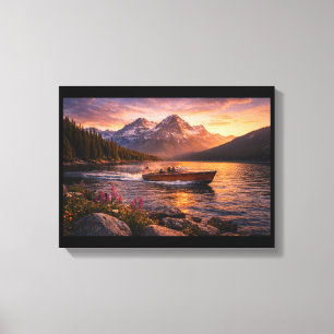 Titel  Golden Mountain Lake Sonnenuntergang mit Ho Leinwanddruck
