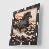 Titel: Majestic Gallop: Schnitzel aus Holz Quadratische Wanduhr (Winkel)