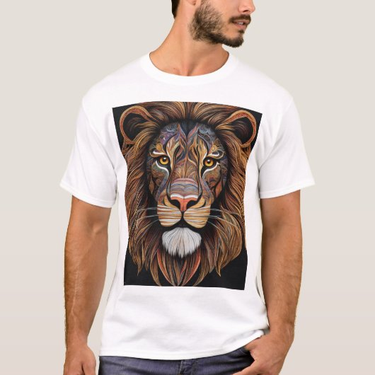 Titel: Majestic Geometric Lion T - Shirt Beschreib (Vorderseite)