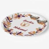 Titel: Personalisierte Blumenplatte - Bouchra Pappteller (Schrägansicht)