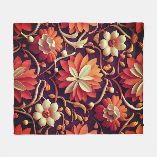 Titel: "Retro Bloom - Nahtloses Muster für Blumen Fleecedecke (Vorderseite (Horizontal))