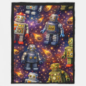 Titel Retro-Weltraumroboter und flammende Kommenta Fleecedecke (Vorderseite)