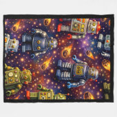 Titel Retro-Weltraumroboter und flammende Kommenta Fleecedecke (Vorderseite (Horizontal))