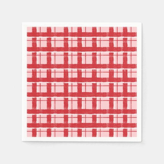 Titel Rosa und rotes texturiertes Karomuster | Kl Serviette (Vorderseite)