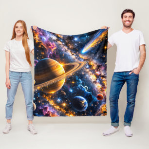 Titel Saturn und Comic galaktische Kuscheldecke de Fleecedecke